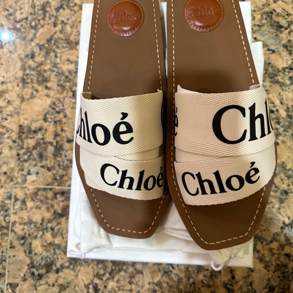 NIB Chloé White Cotton Slides Woody Sandals 40W